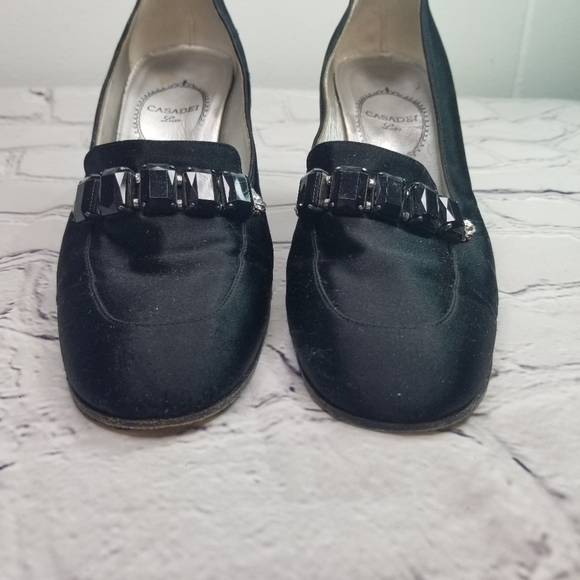 Vtg 90s Casadsi black satin jeweled pumps heels - Picture 3 of 13